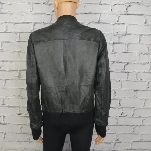 Mens All Saints Leather Bomber Jacket Motorcycle cafe racer Jacket size 43